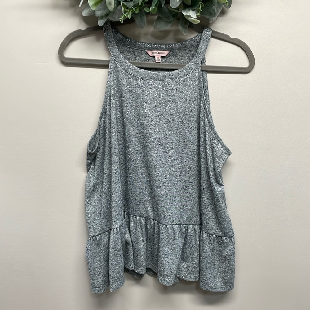 Juicy Couture Linen Blend Peplum Tank Sparkly Metallic XL